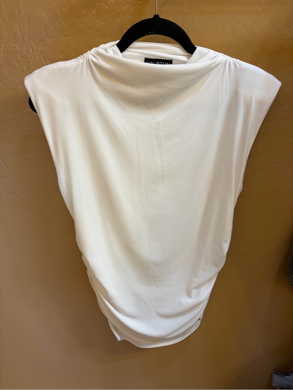 Halston Heritage White Cap-Sleeve Draped Tank